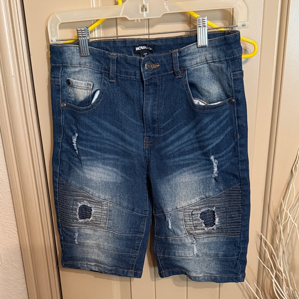 Boys Fashion Nova Distressed Blue Denim Shorts sz 16